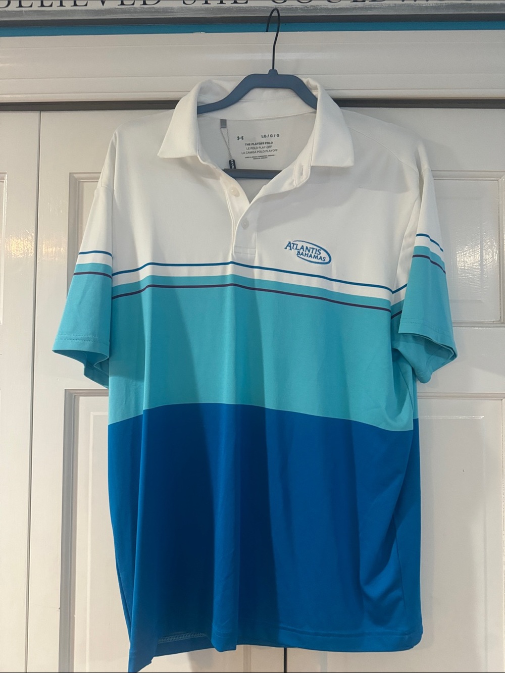 Under Armour White, Aqua & Blue Colorblock Performance Polo